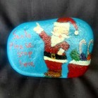 Santa please stop here pebble art - hand painted rock, keepsake, Christmas decor