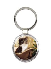 Cat : Gift Round Keychain Kitten Animal Pet Feline Pets Lover Mom Dad