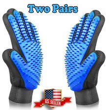 2 Pair Pet Dog Cat Hair Remover Mitt Massage Brush Deshedding Grooming Gloves