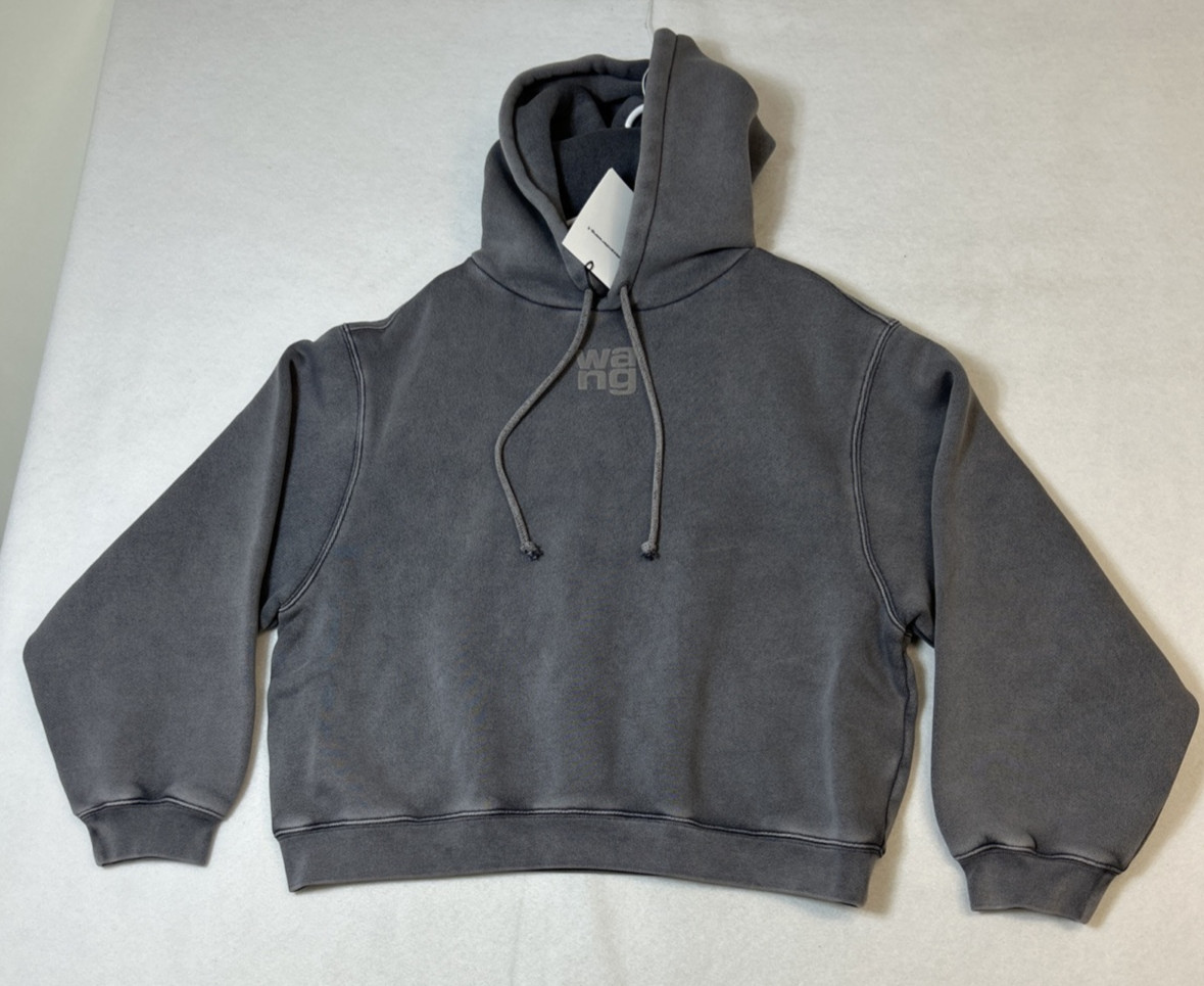 ALEXANDER WANG Essential Terry Hoodie Gray Puff Logo in Acid Fog