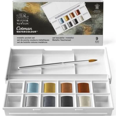 Winsor & Newton Cotman Aquarell Metallische Farben Malen Taschen Set