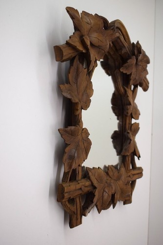Antique French Black Forest Louis XVI Style Small Mirror Floral Carved Wood 19th - Picture 14 of 22