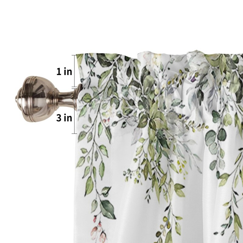 Sage Green Curtain Valance for Windows Watercolor Eucalyptus Leaf Rod