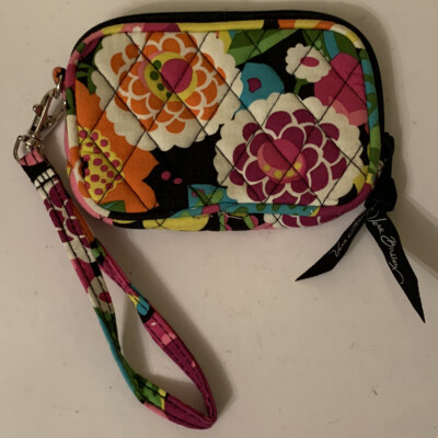 Vera Bradley Wristlet Pouch Card Holder Black Multicolor Floral Quilted 