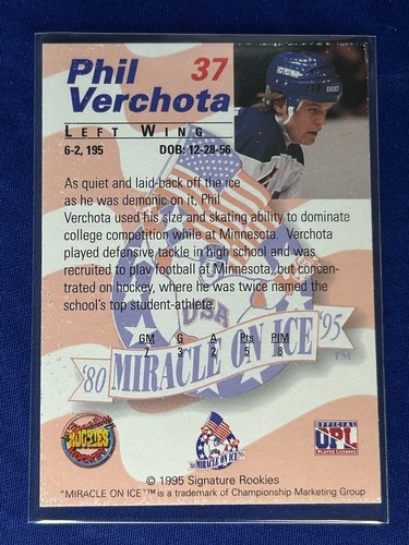 #37 Phil Verchota signiert 1995 Signature Rookies Miracle on Ice 1980 Goldmedaille - Bild 7 von 11
