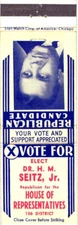 Vote For Dr. H. M. Seitz, Jr., House of Representative Vintage Matchbook Cover