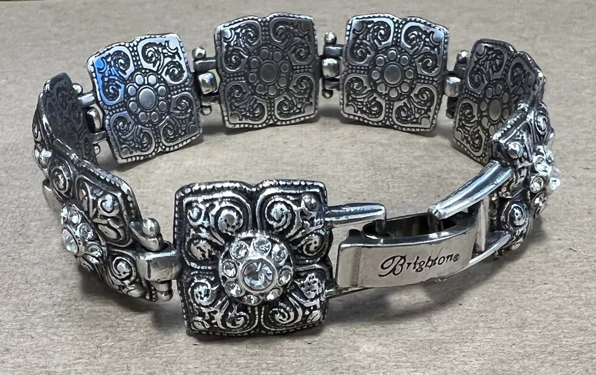 Brighton Chunky Bracelet Silver Crystal Rhinestone Flower Square
