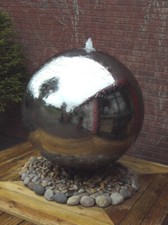 Solar Powered 75cm Diameter Polished Steel Sphere Water Feature With LED Lights