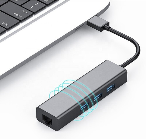 USB-C HUB Distribuidor Divisor USB A 3Puertos Gigabit Ethernet LAN Tipo C Adaptador RJ45 - Imagen 8 de 18
