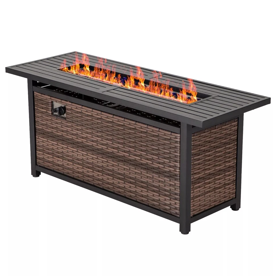 Gas Fire Pit Table 50000 BTU Rectangular Patio Outdoor Propane Firepits - Image 2 of 2