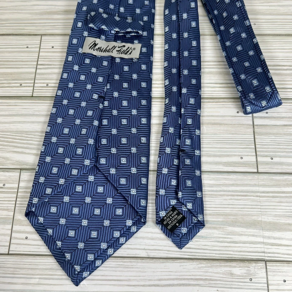 Corbata de cuello vintage Marshall Fields 100 % azul seda para hombre calidad geométrica Foto 4 de 4