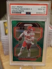 2021 Panini Prizm Patrick Mahomes II Green Prizm Card # 190 PSA 10 (Low Pop 21)
