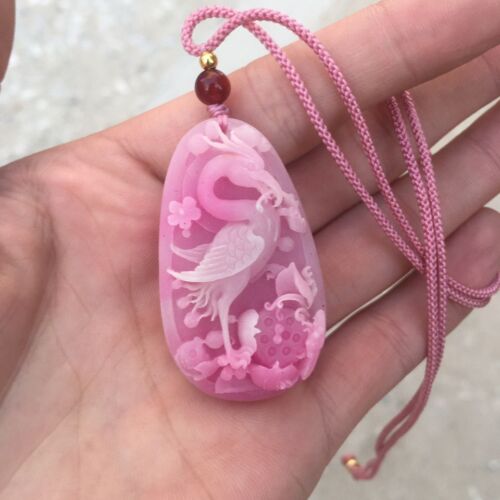 Natural Peach Blossom Jade Opal Super Fairy Palace Wind Crane Necklace Pendant - Picture 6 of 9