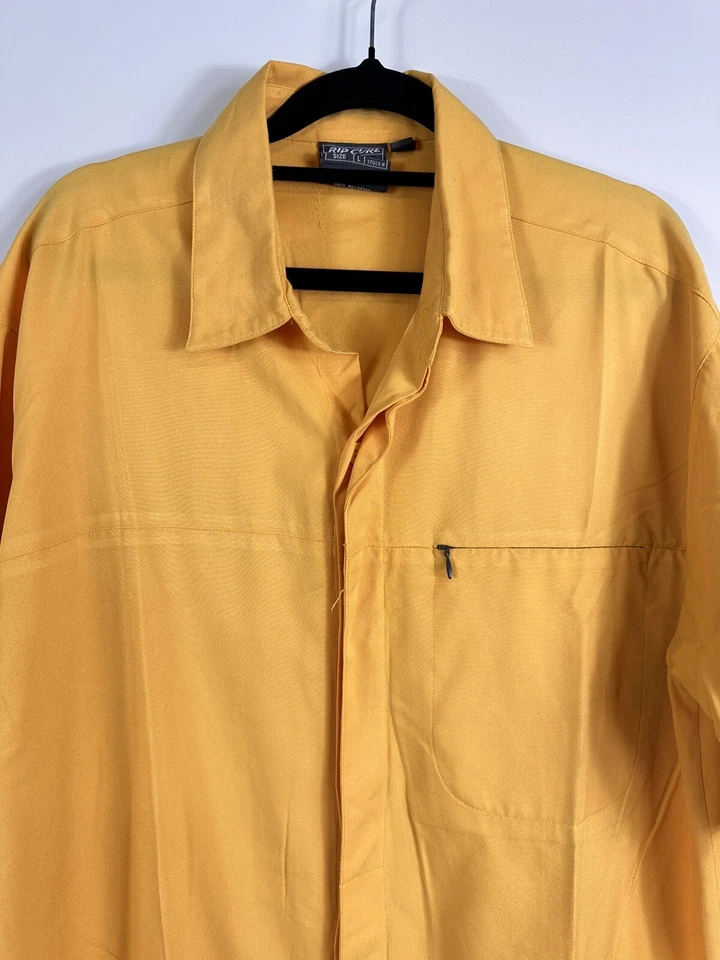Vintage Rip Curl men's yellow shirt short sleeved button up zip pocket Size L - Image 2 of 4