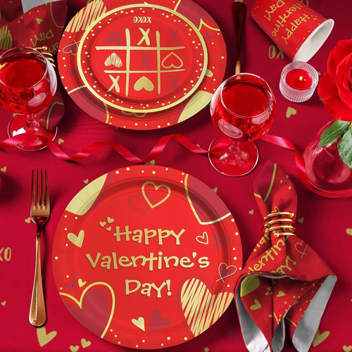 Valentine's Day Party Paper Plate Napkins Disposable Tableware Set Serve for 25 - Picture 3 of 3