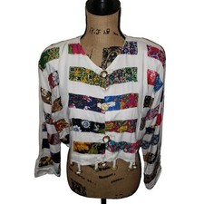Vntg 90s Y2K Hippie Embellished Tassel Fringe Graphic Gypsy Size S/M Boho Jacket