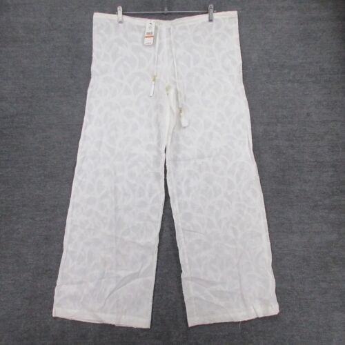 Tommy Bahama Pants Women S Cover Up Pant White Floral Sheer Drawstring Wide Leg