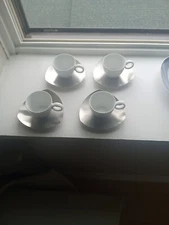 4 Thomas Rosenthal Vario Stainless Steel Triangular Saucer + Cup Pair