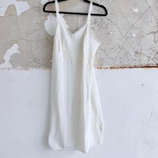 Vtg Slip Dress Ivory Lace Nightgown Bridal Coquette Lingerie White Chemise Small