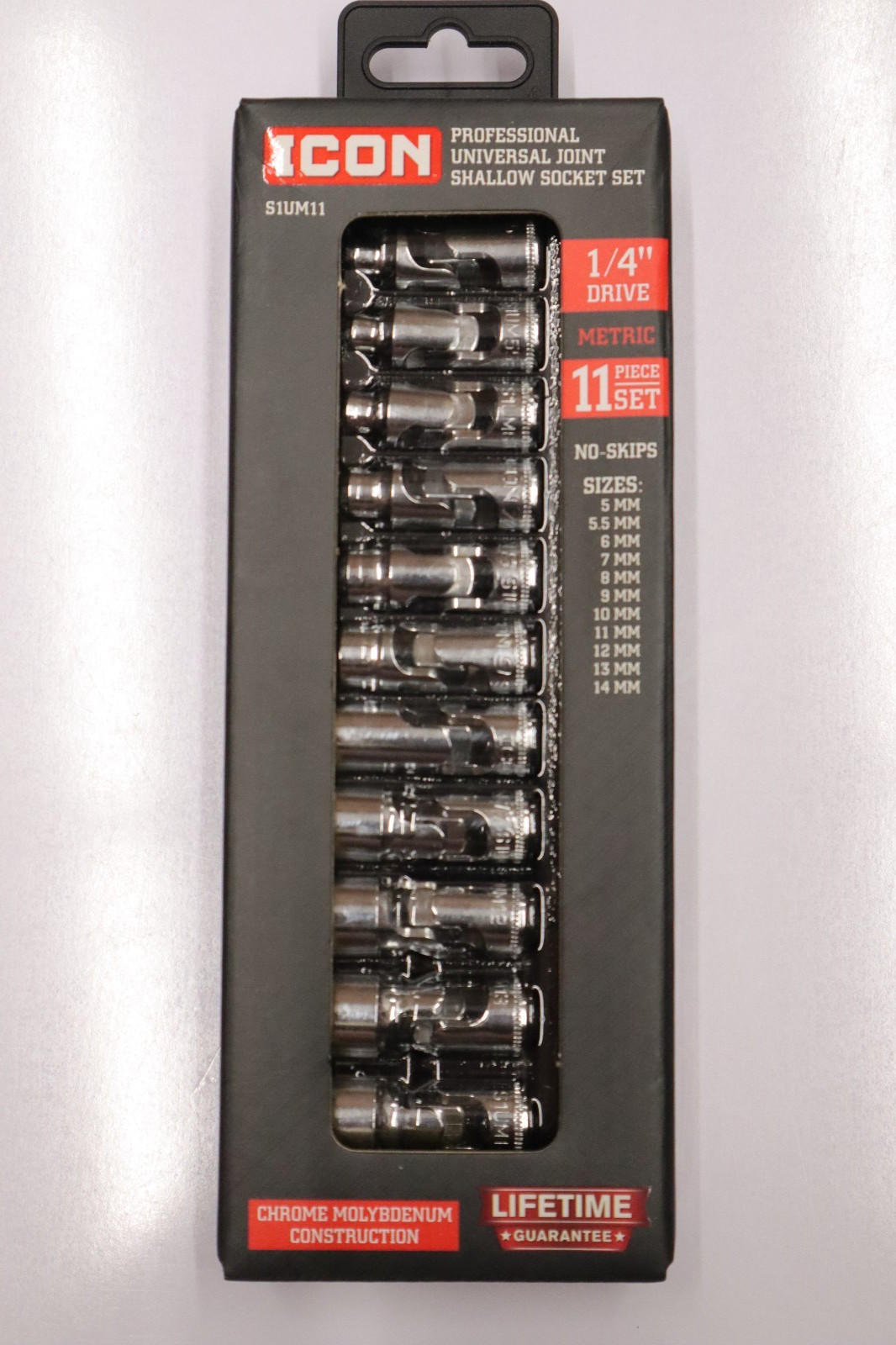 Icon 11 Piece Metric 1/4" Drive Universal Joint Sockets S1UM11 Item 70298