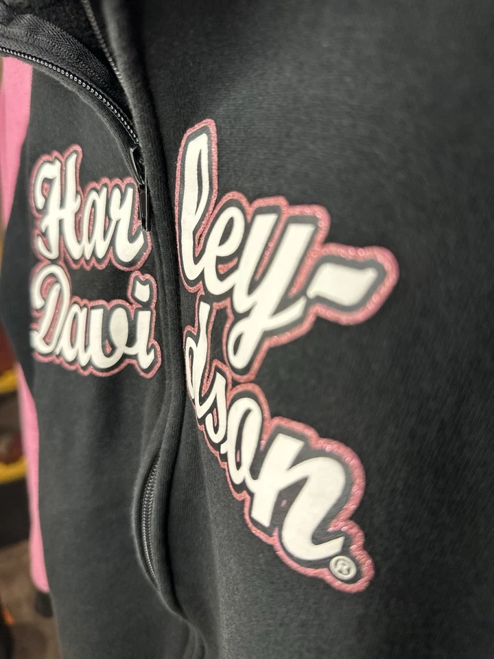 Sudadera Harley Davidson Niñas 10/12 Con Capucha Cremallera Completa Brillante Insignia Alas Rosa Foto 4 de 4