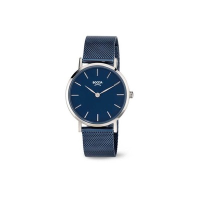 Boccia Titanium Damen Armbanduhr Uhr Titan 3281-07 Dunkelblau Milanaisearmband