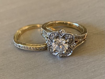 Gabriel & Co. 14k Gold Diamond Wedding/Engagement Ring Set GIA Certified Sz 7.5