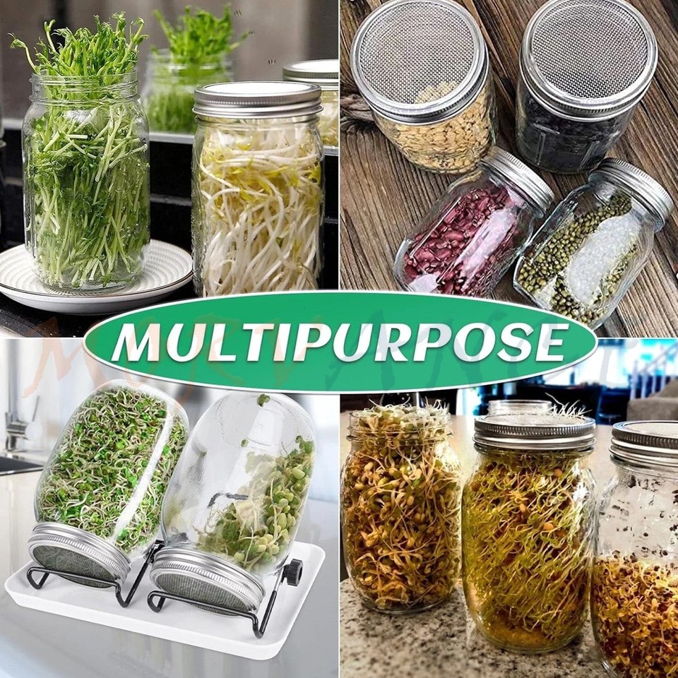 2Set Seed Sprouter Germination Cover Kit Sprouting Mason Jars with Lids ...