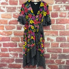 Abito Neiman Marcus donna 8 multicolore floreale surplice avvolgente cravatta laterale prendisole