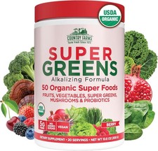 Country Farms Organic Super Greens Berry Flavor, 50 Organic Super Foods, Packed