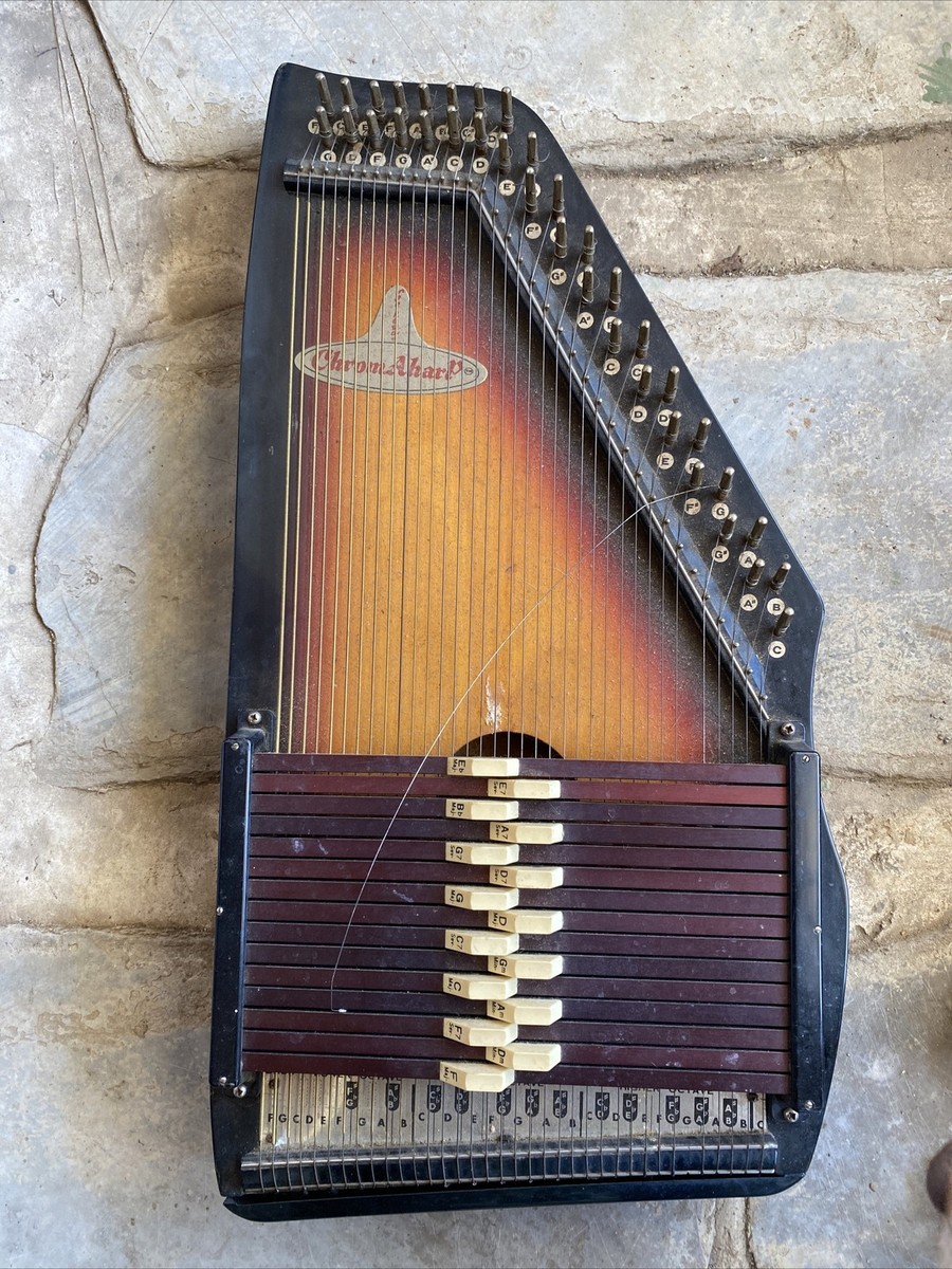 READ! Vintage Chromaharp 15 Chord Auto Harp Sunburst Design w