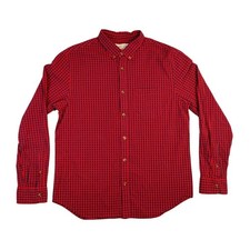 Old Navy Shirt Mens Large Red Navy Plaid Slim Fit Button Down Built-In Flex