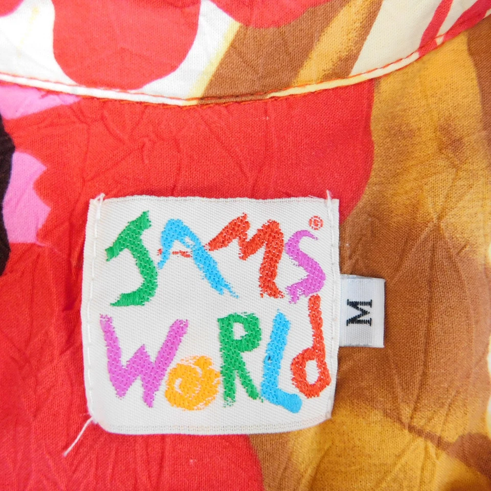 Camisa Vintage Jams World Para Hombre M Hawaiana Roja Blanca Floral Margarita Aloha Camp Foto 3 de 4