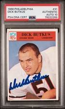 Dick Butkus Signed 1966 Philadelphia Rookie Card RC #31 PSA GEM MT 10 AUTO. rookie card picture