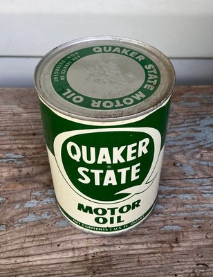 VINTAGE QUAKER STATE MOTOR OIL CAN, 1 QUART, SAE 20-20W Green Top Full