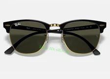 Ray-Ban Sunglasses Clubmaster RB3016  Unisex G-15 Green Lens Black Gold Frame