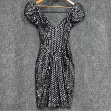 VTG Climax David Howard mini party dress XXS sequins architectural puff sleeves