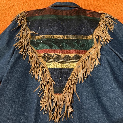 Vintage 80s Western Collection Denim Blazer Women L Jacket Fringe SouthwestRodeo - Picture 8 of 8