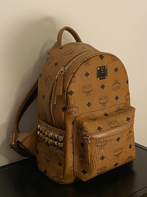 MCM - Stark Rucksack in Viskose mit Seitlichen Nieten - Cognac