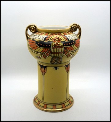 Antique Noritake Nippon Egyptian Revival Vase Winged Scarab Lotus Mark 47 7.25''