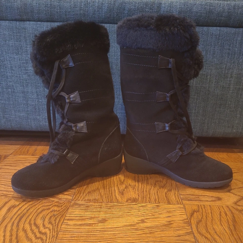 Bota alta de gamuza impermeable Sporto Megan con piel sintética negra 8,5 W Foto 4 de 4