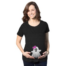 Camiseta Maternidad Bebé Niña Fantasma Embarazo Linda Divertida Halloween Disfraz Camiseta