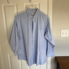Brooks Brothers Traditional Fit Non-Iron Cotton Blue Solid Dress Shirt 17-33