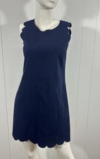 J Crew Factory Women Sz 4 Navy Blue Scalloped Shift Sleeveless Dress Style A3744