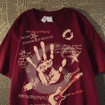 Made Extreme Graffiti Handprint T-Shirt Y2K Harajuku Aesthetic Oversized Tee Top