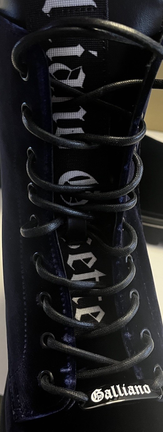 John Galliano Blue Velvet Combat Boots NIB $650 Size 42 US 9