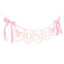 Pink Bow High Chair Banner - Bow Girl 1st Decorations,Pink First High Chair B...