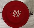 Ceramic Cat Canister / cookie jar "Treats" With Cat Pat. red 8" tall x 4.75” dia — photo 1