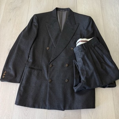 Canali Double Breasted Suit Gray Flannel Wool Tweed Men s Size EU 48 US 38