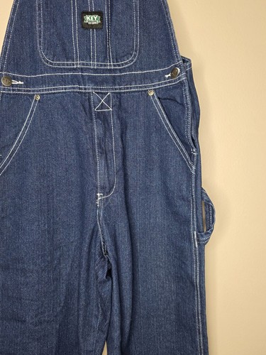 Key Dark Blue Denim Carpenter Bib Overalls Unisex Kids Sz. 12 Farmer Country - Picture 3 of 14